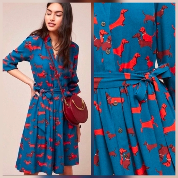 Anthropologie Dresses & Skirts - ❤️ ANTHROPOLOGIE CONVERSATIONS HAUTE DACHSHUND A-LINE SHIRT DRESS, 2